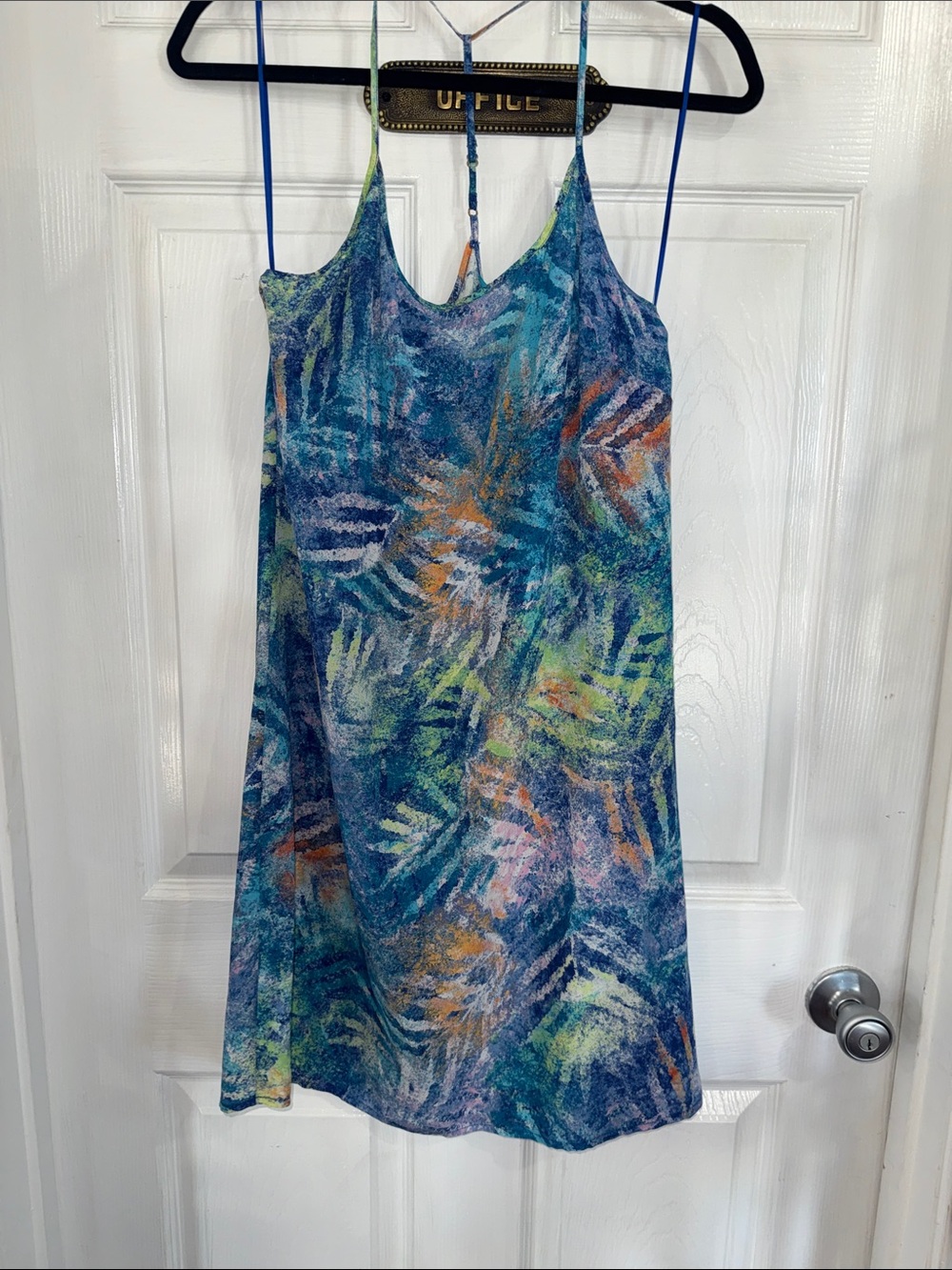 Tori Richard Blue Multi-Color Tropical Print Slip Dress